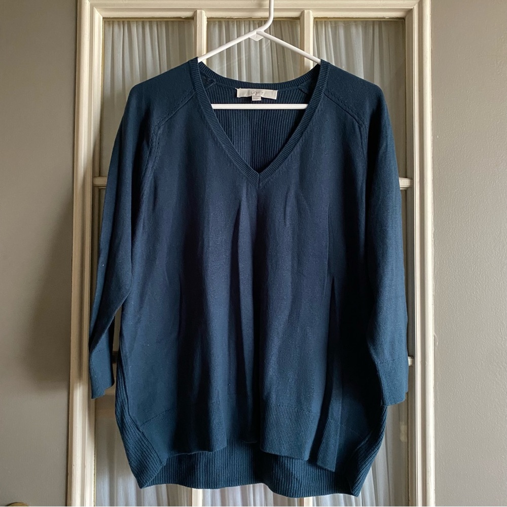 Loft dark green teal Vneck sweater